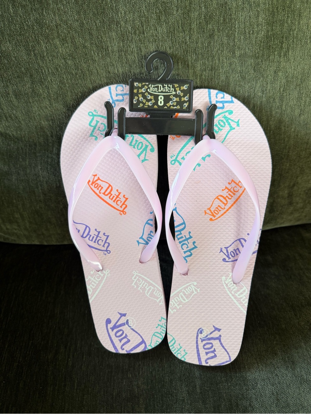 Von Dutch Pastel Pink Logo Flip Flop Sandals